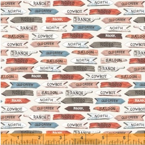 Letreros y palabras de vaquero, tela de paisaje desértico con vaquero del desierto / Tela del oeste en yardas de Windham Fabrics, Fat Quarters disponibles