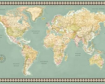 meridian world map fabric panel 23 x 44 inch world map panel continents on