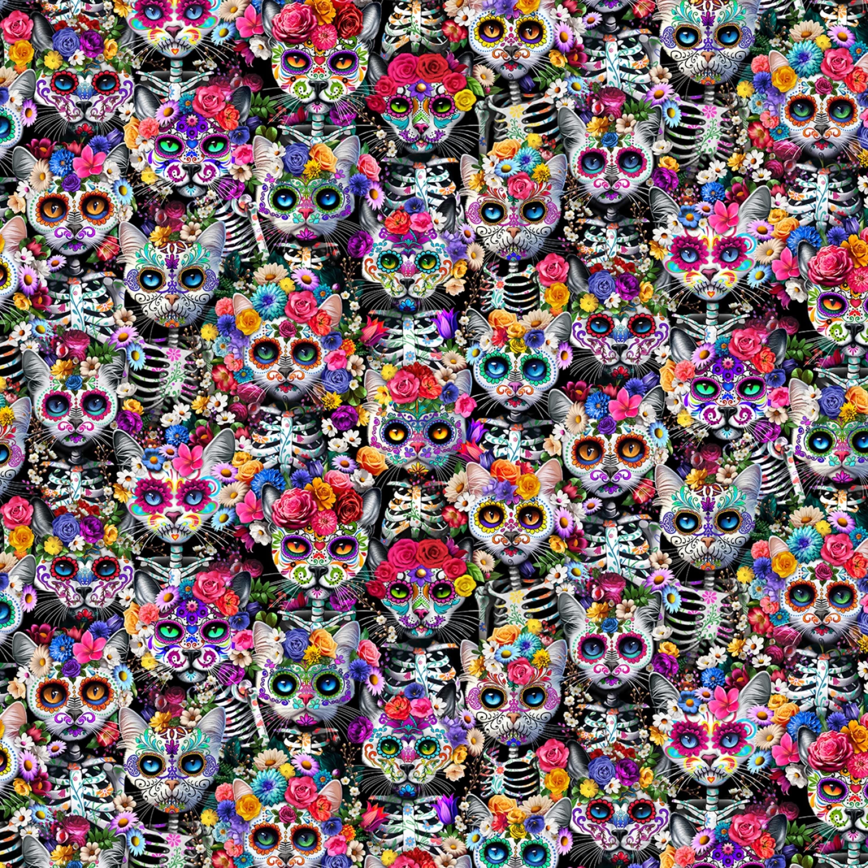 Day of the Dead Cat Sugar Skulls Fabric by Timeless Treasures Wicked ...