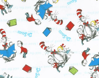 Dr. Seuss Meterware / The Cat in the Hat Fabric / Robert Kaufman 72586-1 Cat in the Hat Books