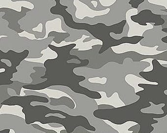 Tessuto mimetico / Tessuto mimetico autunnale Crazy for Camo Gray Camouflage / Tessuto mimetico Northcott tagliato su misura e quarti di grasso