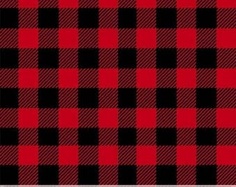 Buffalo Check FLEECE Plaid Black and Red Fabric by the Yard / Solid WINTER FLEECE Solid by Windham Microfleece Polar Fleece Material