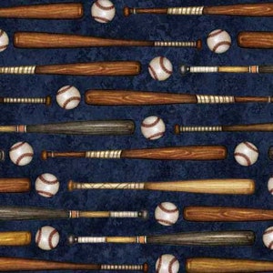 Baseball Fabric / Bats and Baseballs on Navy, Bases Loaded Collection, QT Fabrics by the yard, Yardage & Fat Quarters Available