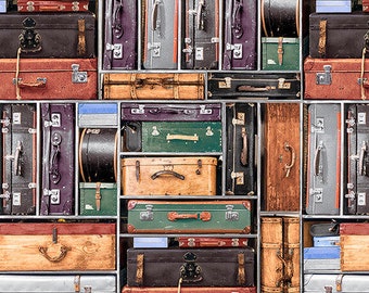 Express Tracks Train Suitcases Fabric by the yard from Robert Blank Quilting, Yardage & Fat Quarters available