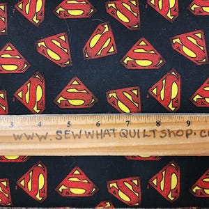 Superman Logo on Black Fabric by the Yard / 23400704-05 Camelot Superman Fabric Yardage, Fat Quarters image 2