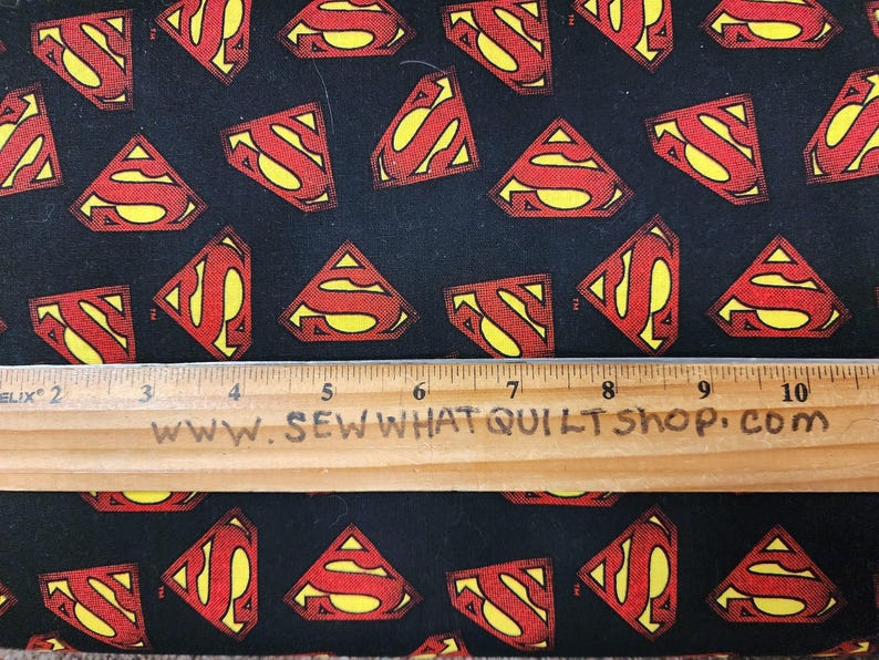Superman Logo on Black Fabric by the Yard / 23400704-05 Camelot Superman Fabric Yardage, Fat Quarters image 2