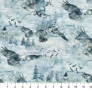 Northcott Stonehenge Soar Bliss Eagle and Mountain Scenic Moody Blues, Blender Fabric by the yard & Fat Quarter Fabric
