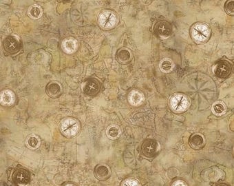 Airplane Compasses Lead the Way Fabric, First in Flight by 3 Wishes / Vintage Air Show Theory of Aviation / Fat Quarter & Yardage available