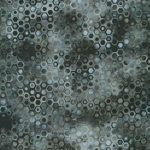 Könnte beinhalten: Abstraktes geometrisches Muster mit einem sechseckigen Design in Blautönen und Grau.