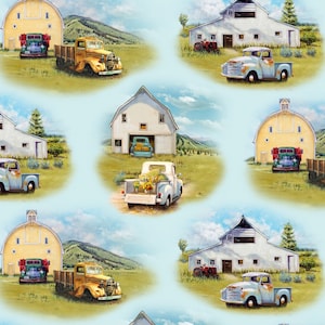 Vintage Trucks Scenic Fabric By The Yard from Elizabeth's Studio Fat Quarters and Yardage available