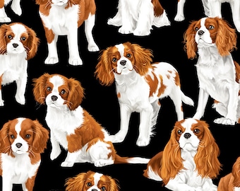 Cavalier King Charles Spaniels on Black Fabric / Spaniel Fabric / Dog Fabric / Timeless Treasures c7366  / Fat Quarter Fabric