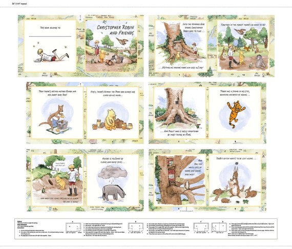 Winnie the Pooh Soft book Fabric Panel, Shower Gift, Nursery Softbook, Soft Cloth Books Panel