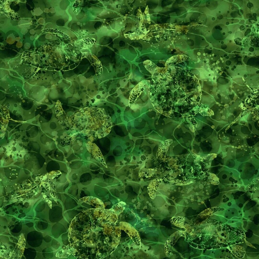 Sea Turtle Tonal Blender Turtle Silhouette Fabric / Ocean Life Material ...