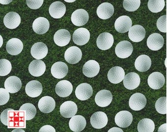 Golf Fabric / Golf Ball on Green Grass by the yard  from Robert Kaufman Sports Life 19494-47, Yardage and Fat Quarters available