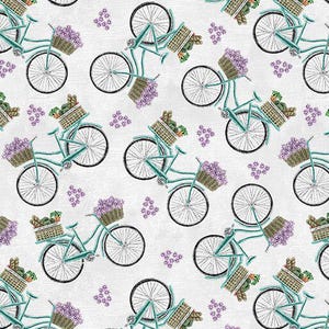Bicycles Beautiful Ride on Pale Gray Blessed Nest by Benartex Quilting / Cycling Fabric Yardage, Fat Quarter Shirting Quilting Material