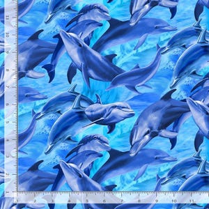 Dolphins Fabric / Deep Sea Ocean Life Fabric by the yard by Timeless Treasures / Ocean Fish Fabric Fat Quarter and Yardage