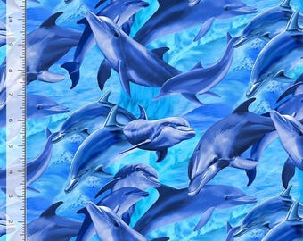 Dolphins Fabric / Deep Sea Ocean Life Fabric by the yard by Timeless Treasures / Ocean Fish Fabric Fat Quarter and Yardage