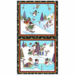 Snowman Fabric Panel / Snowman Follies Snowman Panel, Desiree’s Designs Snowmen Panel 29590-X QT Block Panel  25&quot; sold by the Cotton panel
