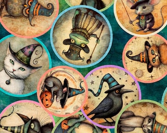 Halloween Fabric, Animal Witches Medallions on Teal Witchypoo by QT Fabrics, Halloween Yardage and Fat Quarters available