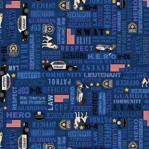 Police Department Fabric, Everyday Heroes First Responder Fabric, Everyday Heroes Fabric by the Yard, Military, Police, Fire, Medical