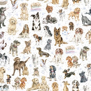 Dogs on White Fabric / Whiskers and Paws Nursery fabric by Hannah Dale, Maywood Studio Fabric by the yard Fabric Yardage & Fat Quarters