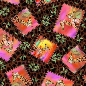 Giraffe Print Yardage / Giraffe Tossed Patches Fabric by QT Fabrics Wild Fabric / Giraffe Fabric By The Yard, Fat Quarters