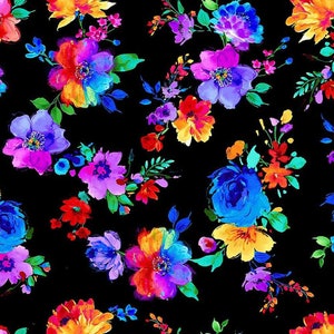 Tessuto con piccoli fiori dipinti in modo luminoso / Tessuto floreale Tessuto di Timeless Treasures Fabrics, Tessuto Floral Blender Yardage e Fat Quarters