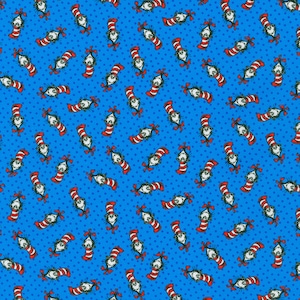 Dr Seuss Fabric / Cat in the Hat on Blue, Mini Prints / A Little Dr. Seuss by Robert Kaufman, Yardage & Fat Quarters Available
