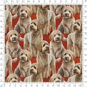 LabraDoodle on Red Fabric / Retriever Fabric / Dog Fabric / Baby Golden Doodle Fabric by David Textiles  / Fat Quarter Fabric