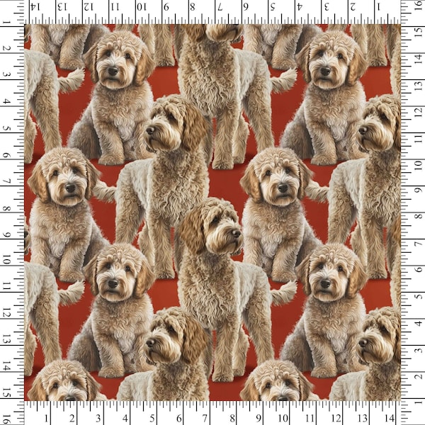 LabraDoodle on Red Fabric / Retriever Fabric / Dog Fabric / Baby Golden Doodle Fabric by David Textiles  / Fat Quarter Fabric
