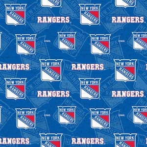 NHL Hockey New York Rangers Allover Fabric / Face Off Cotton Fabric by the yard / Sykel Hockey NY Rangers Fat Quarters & Yardage