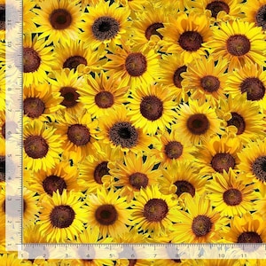 Sunflowers on Green Fabric / Packed Sunflower Yardage / Small World Collection by Timeless Treasures floral Yardage and Fat Quarters