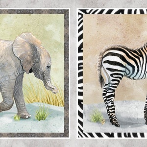 Baby Safari Nursery Baby Animal Pillow Panel Elephant/Zebra Quilt Panel / Baby Zoo Animals Baby Quilt Panel 24&quot;x44&quot; Quilt Panel / Baby Panel