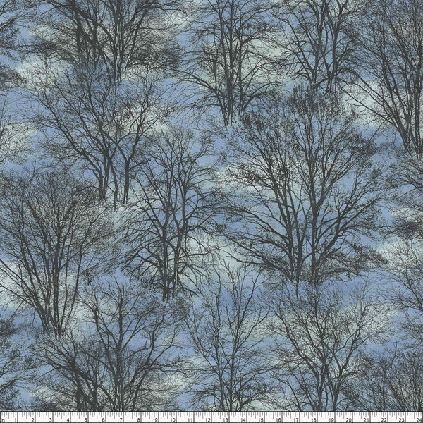 19x44" Remnant Whitetail Woods Tree Branches on Blue Fabric