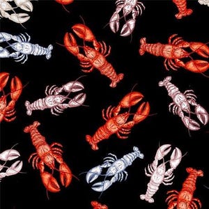 Homary na czarnym tle firmy QT Fabrics / Tkanina spożywcza cięta na wymiar, ćwiartki i metraż dostępne