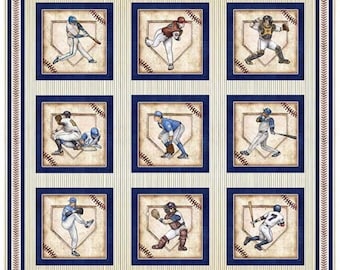 Baseball Fabric Panel  / Picture Patch 36&quot; Panel Bases Loaded America&#39;s Pastime Baseball Panel by QT Fabric Quilt Top / Fabric Panel
