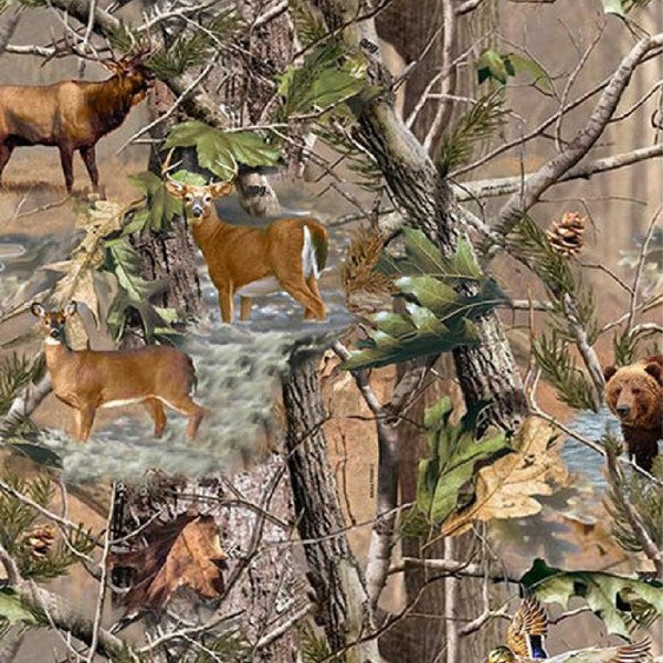 Camouflage, Deer, Animals in Forest Fabric / Fall Camouflage Hunting Fabric / Sykel Camo Fabric Yardage & Fat Quarters