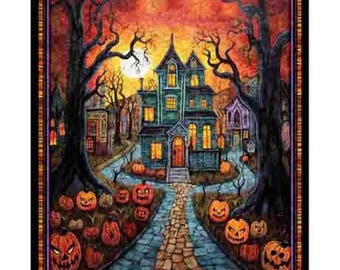 Halloween Fabric Panel / Halloween Haunted House Panel Creepin' it Real  30.5" Panel by Quilting Treasures    Fabrics Halloween Panel