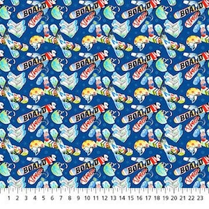 Snowboards Fabric / Snowboards and Gear on Blue Winter Sports by Northcott / Snowboarding Fabric / Winter Fabric / Yardage and  Fat Quarters