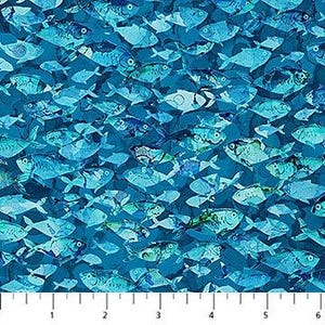 Schooling Fish on Blue Fabric / The Deep Blue Ocean Life Fabric by Northcott Fabrics / Ocean Fish Fabric Fat Quarter and Yardage