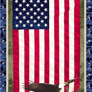 Paneel Amerikaanse vlag en adelaar patriottische stof, volledig Amerikaans leger, politie en brandweer First Responder Collection 24&quot; paneel