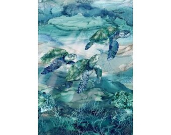 Sea Breeze Sea Turtles Swimming 24" Panel by Northcott