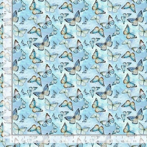 Flying Butterflies on Blue Fabric, Forest Whisper Fabric by Timeless Treasures / Summer Bugs Insects Butterflies Yardage and Fat Quarters