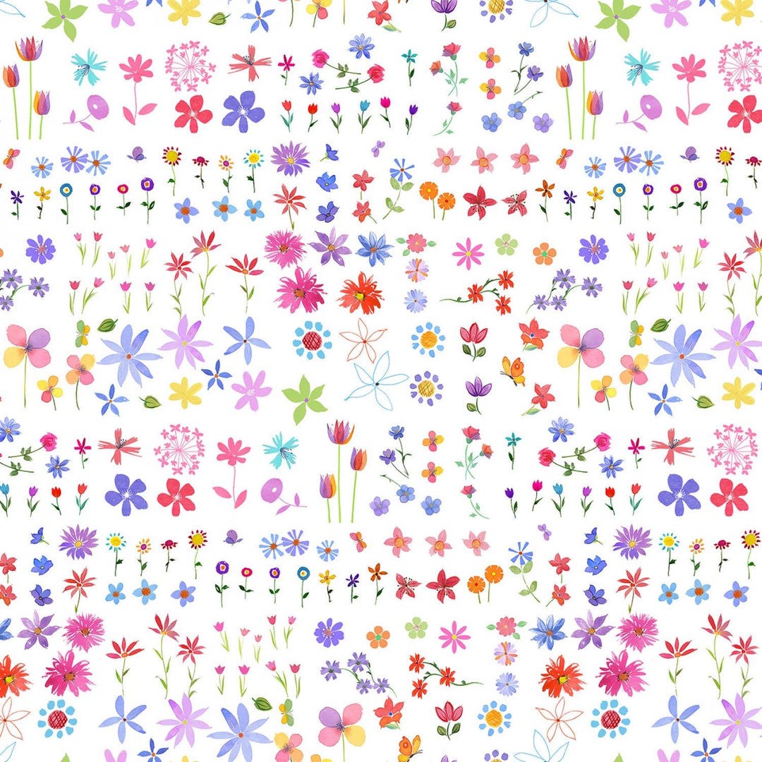 Flower Garden on White Fabric by the Yard Spring is in the Air by ...