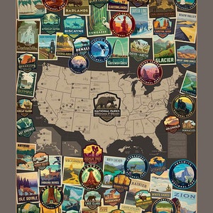 National Parks Vertikale Karte Poster Panel, 36-Zoll-Stoffpanel von Riley Blake