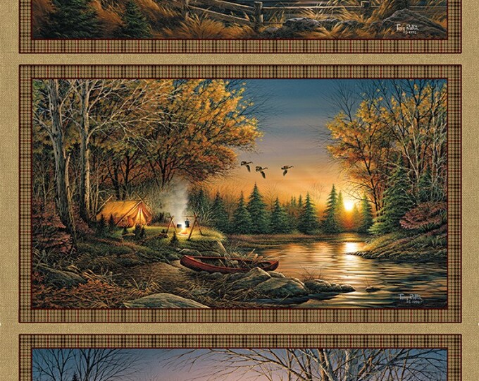 Autumn Season Fabric Panel / 24 X 44 Inch Autumn Camping Fabric Panel
