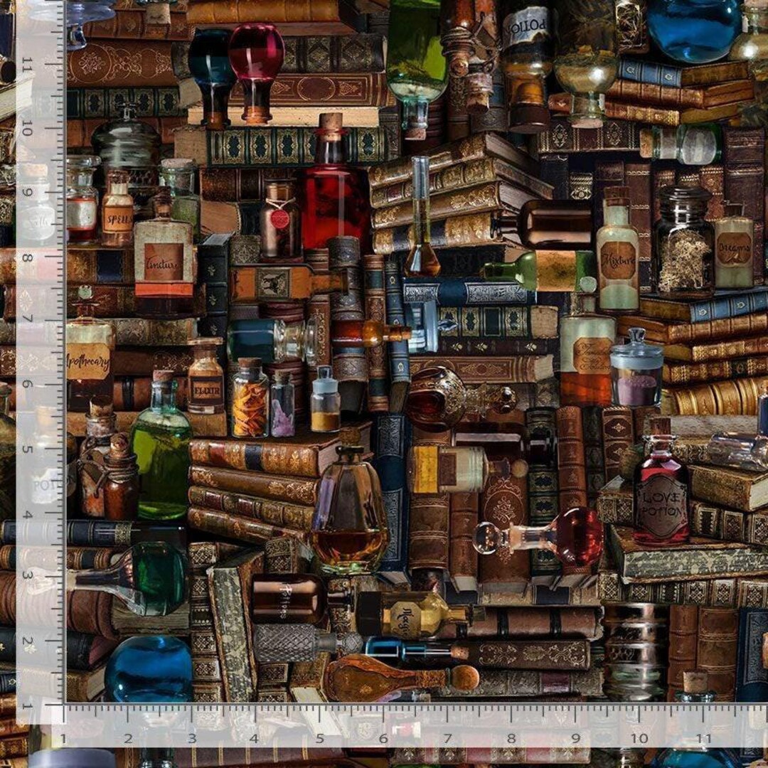 Library Books Fabric / Packed Magic Books and Potions Library Fabric by ...
