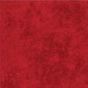 May include: A solid red fabric with a textured, mottled appearance. The color is a deep, rich shade of red, with variations in tone across the surface. The fabric appears to be a medium weight material, suitable for various crafting and sewing projects.