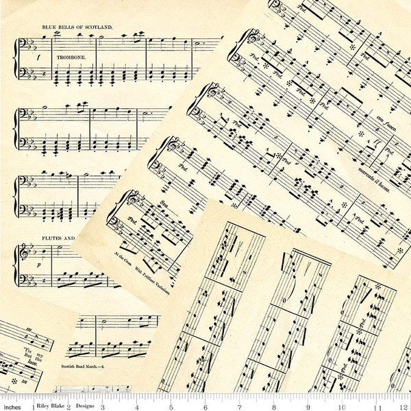 Music Notes Fabric / Music Sheets, Art Journal Collection from Riley Blake 100% cotton  / Fat Quarters and Yardage /  Cotton Fabric