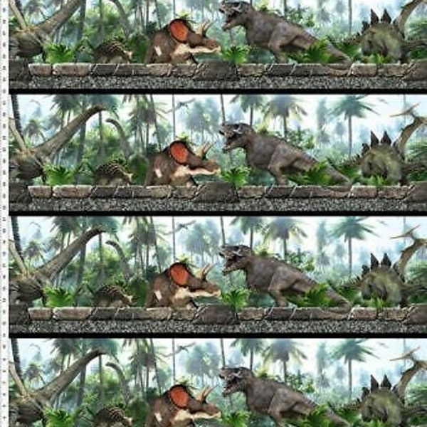 Dinosaur Fabric / Jurassic Park Stripe by In The Beginning Fabrics / Jurassic Dinosaur Yardage / Fat Quarters and By The Yard